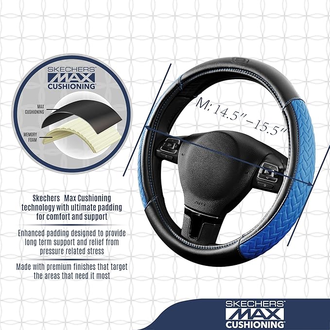 Skechers Steering Wheel Cover,Max Cushioning Leather Steering Wheel Cover Universal Fit 14" 1/2-15" Car Wheel Protector for Men Women Fit Suvs,Vans,Sedans,Car,Trucks,Blue