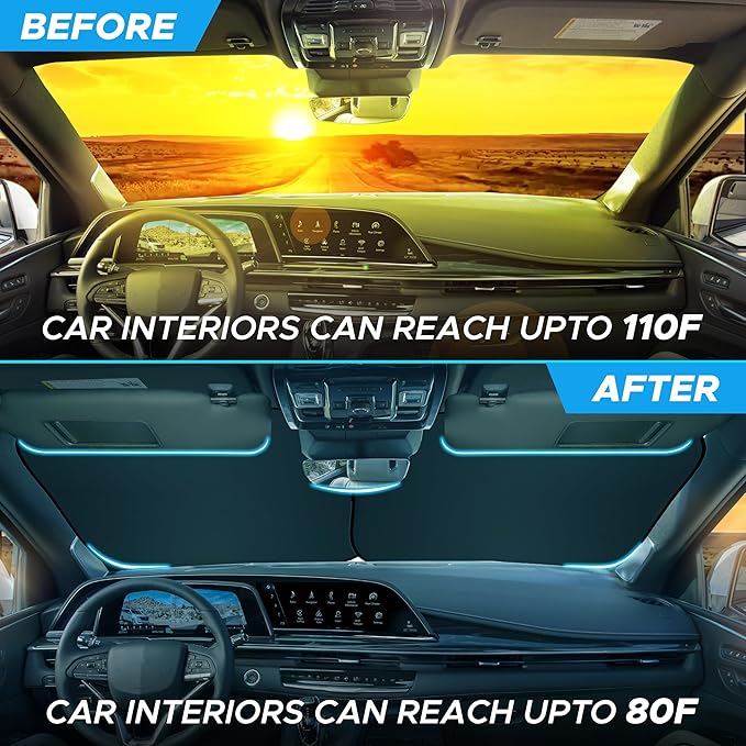 Autovir Car Windshield Sun Shade Foldable | Front Windshield Shade for Sun, Heat and UV Rays | Sunshade for Car Front Window and Interior Sun Protection | Medium (28 x 31 inches)