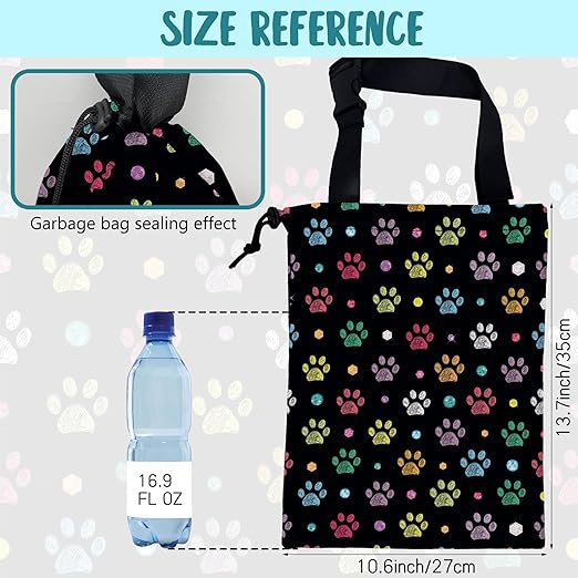 KXWQTRDD Car Garbage Bag Colorful Paw Prints and Diamond Drawstring Car Trash Bag Hanging for Back Seat with Adjustable Buckle Canvas Vehicle Trash Can Easy-to-Install