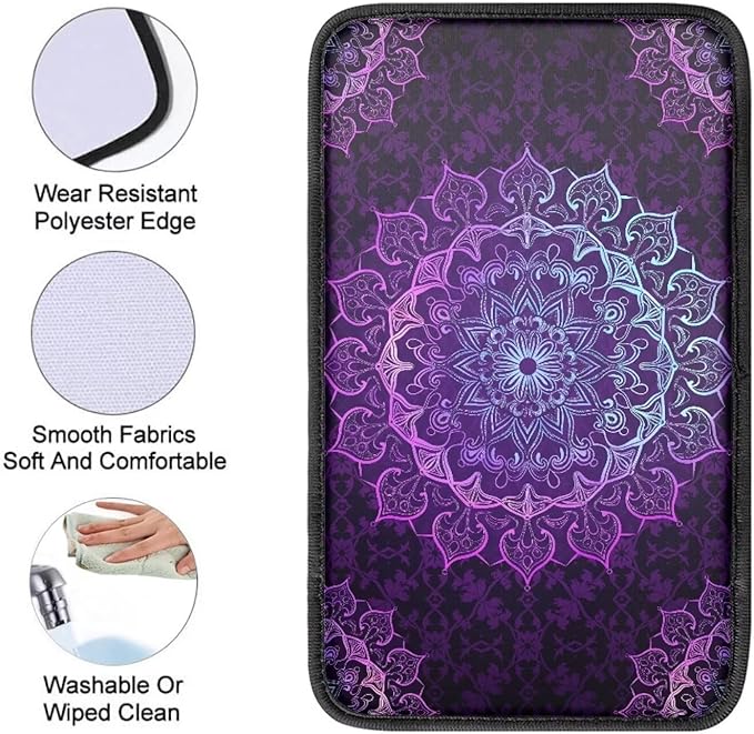 Mintutlipy Purple Mandala Car Center Console Cover Car Decoration Accessories for Women Wear Proof Car Armrest Protector