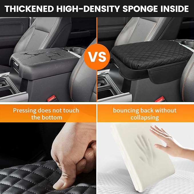 Custom for Center Console Cover 2023 2024 2025 2026 Ford F250 F350 F450 F550(Bucket Seat Only) Armrest Cover Accessories PU Leather Armrest Seat Box Cover Protector with Pockets Storage Bag