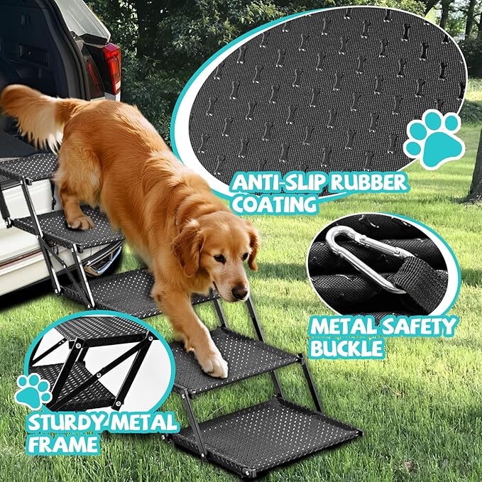 Zendova Dog Stairs for Car - Foldable 5-Step Non-Slip Pet Stairs for Home, Lightweight Dog Steps for Senior & Small Dogs to SUV, Truck, Bed - Supports 200 lbs
