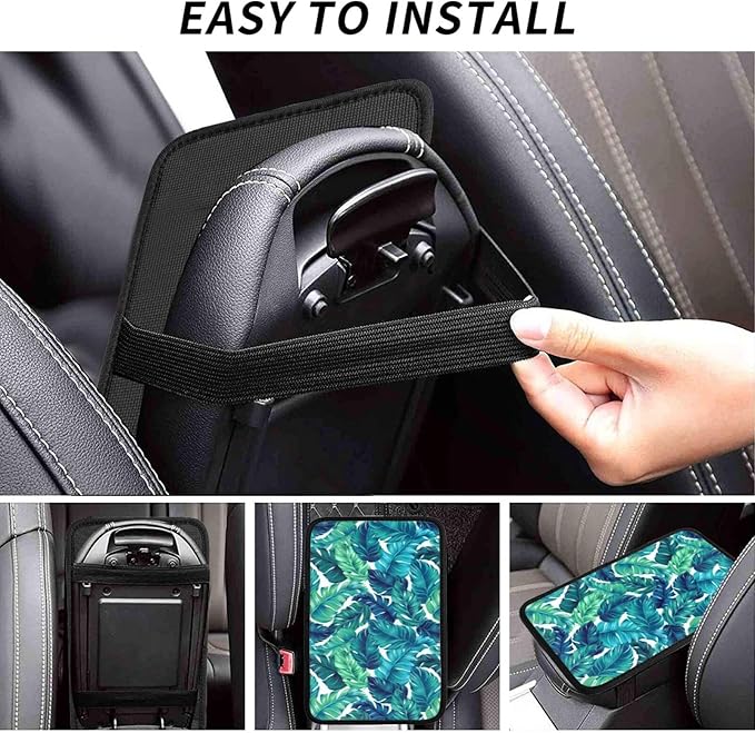 DORKEIXIA Palm Leaves Leaf Tropical Hawaiian Summer Green Auto Center Console Armrest Pad Universal Car Center Console Cover Seat Box Cover for Sedan, Van, SUV, Truck Car Accessorie