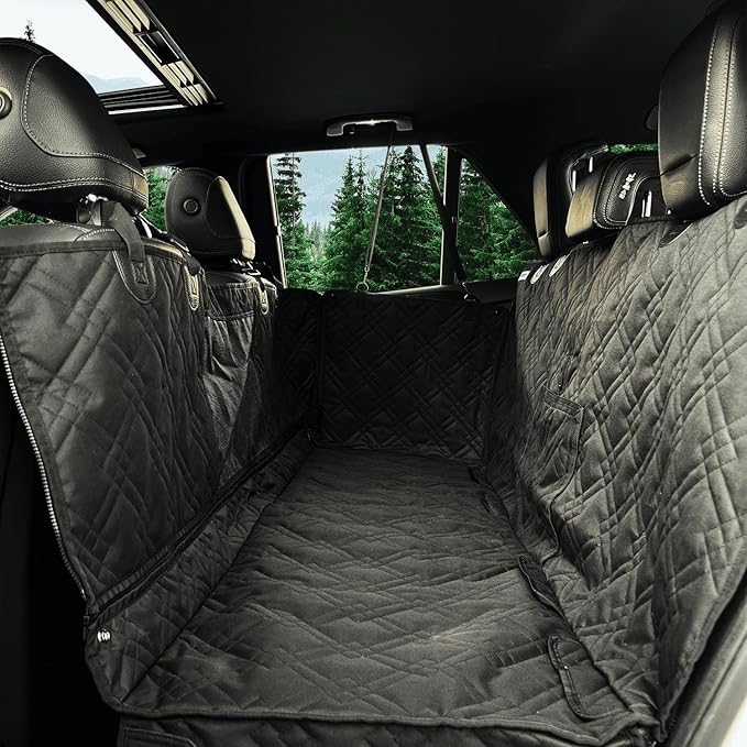 Bulldogology Dog Car Seat Cover Hard Bottom Back Seat Extender for Dogs – Waterproof, Scratch‑Resistant, Heavy Duty Pet Seat Protector Hammock with Non‑Slip Backing for Cars, SUVs & Trucks (Large)