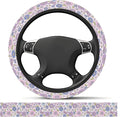 Elastic Car Steering Wheel Cover, Universal 15 inch Non-Slip Breathable Neoprene Steering Wheel Protector, Car Accessories for Women Men Fit Auto, Suvs, Truck Purple Flowers