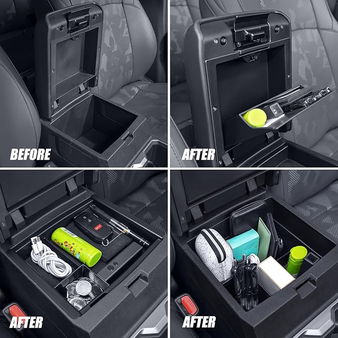 FUJIYOUPIN Center Console Divider Organizer for 2024 2025 Toyota Tacoma 4th Gen Accessories Interior Secondary Storage Insert Armrest Hidden Secret Middle Console Storage Box Tray Coin Holder