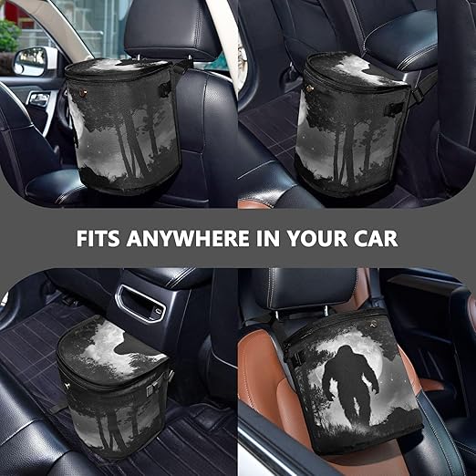 MNSRUU Car Trash Can with Lid, Gorillas Walking Moonlight Car Trash Bag Hanging Organizers and Storage for Front Back Seat, Leak-Proof Trash Bin