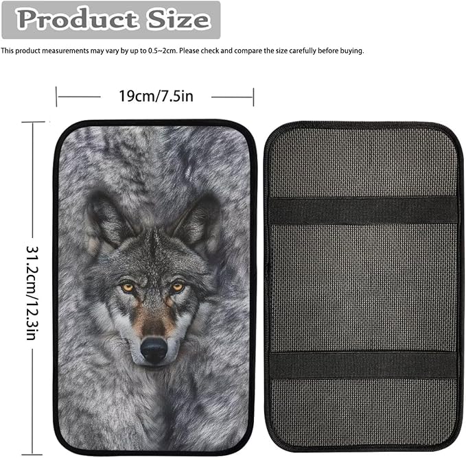 Gray Wolf Center Console Cover Breathable Auto Center Console Pad Animal Print Comfortable Car Armrest Seat Box Cover Protector Universal for Car Sedan Vehicle