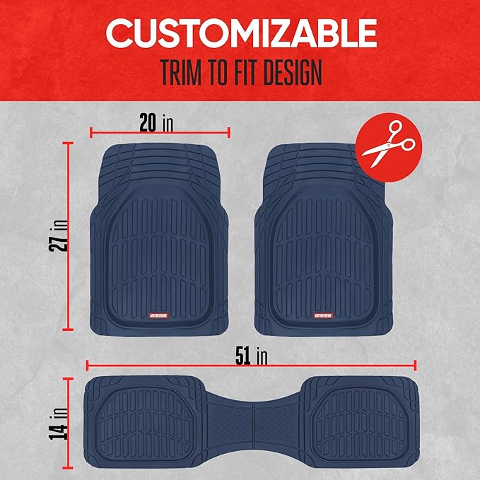 BDK Heavy Duty Blue Rubber Car Mats Full Set - Universal Trim-to-Fit All Weather Floor Mats - Floor Mats for Car Accessories - Front & Back Interior Floor Mats for Truck Accessories