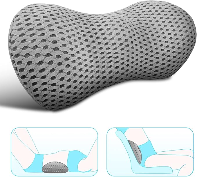 Panduo Lumbar Support Pillow for Office Chair, Memory Foam Lumbar Pillow for Lower Back Pain Relief (Grey)