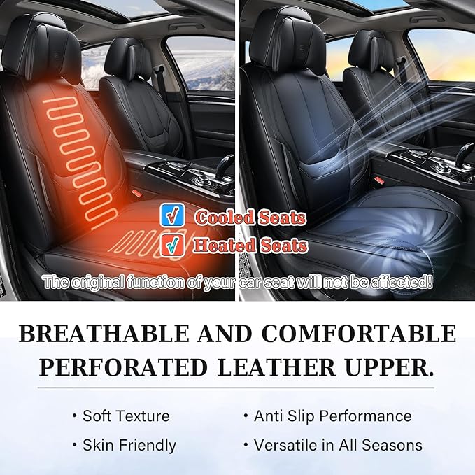 Coverado Universal Seat Covers Front, 2-Pack Universal Seat Covers for Cars, Waterproof Nappa Leather Car Seat Covers with Head Pillow, Auto Protectors Fit for Most Sedans SUV Pick-up Truck-Black