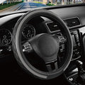 Road Comforts Leather Steering Wheel Cover – Black & Gray, Universal Fit 14.5-15 Inch, Microfiber Leather, Anti-Slip & Breathable Design for Men and Women