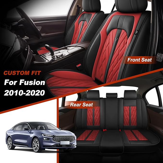 TTX LIGHTING Seat Covers Fit for Ford Fusion 2010-2020 Seat Covers Full Set Car Seat Covers Faux Leather Breathable Waterproof Car Seat Protector (5 Seats, Black&Red)