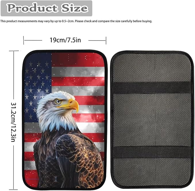 Horeset American Flag Eagle Polyester Car Armrest Cover Cushion Pad Accessories Interior Decor Auto Center Console Fit SUV Truck Sedan