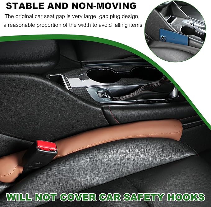 2 PCS Leather Car Seat Gap Filler, Auto Seat Blocker Organizer Fill The Gap Between Seat and Console, Universal Gap Filler Plug Stop Things from Dropping for Car SUV Truck (Brown)