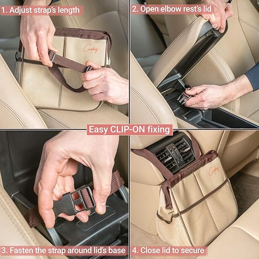 Creathing Leakproof Car Trash Can [2 Gal] Universal Garbage Bin for Cars, Trucks, SUVs | Securely Mounts on Floor, Console, or Seat (Beige)