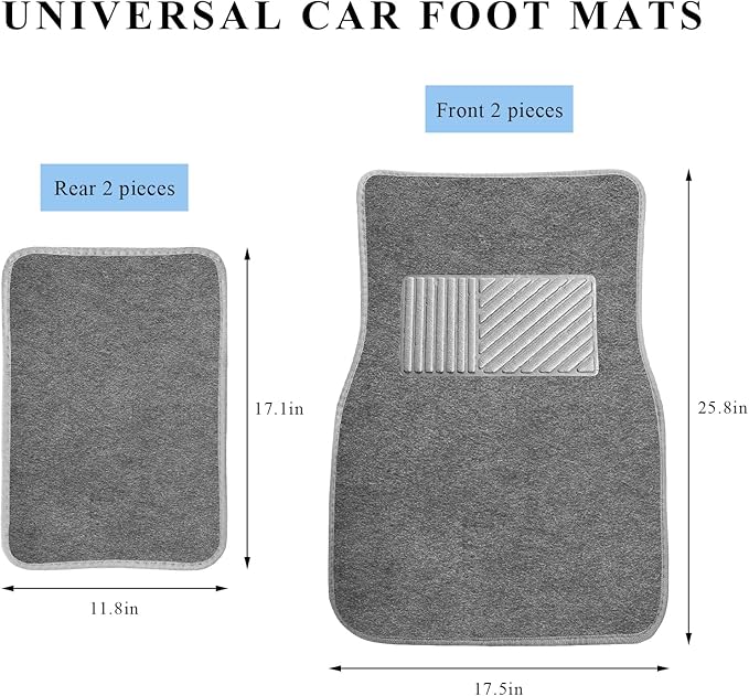 4PCS Car Floor Mats, Waterproof Non-Slip Car Floor Liners with Safety Heel Pad, All-Weather Wear-Resistant Mats Heavy Duty Universal Carpets for Truck SUV Van Sedan (Gray)
