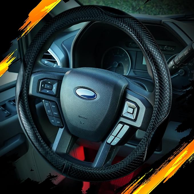 Redline Car Microfiber Leather Steering Wheel Cover Black Genuine Fit 15 inch Universal Anti-Slip Protector for Driverse
