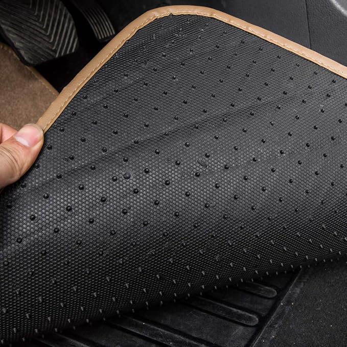 CAR PASS Beige Car Floor Mats, Edge Leather Waterproof Car Mats with Double Stitch Line and Anti-Slip Backing Design, Fit 95% Automotive,SUVS,Sedan,Vans (Pure Beige)
