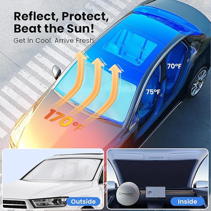 Magnelex Car Windshield Sunshade | Innovative No-Light-Pass Technology for Maximum Protection | Foldable Sun Shade Keeps Your Vehicle Cool | Fit for Cars, Trucks, and SUVs | Medium (59 x 31 in)