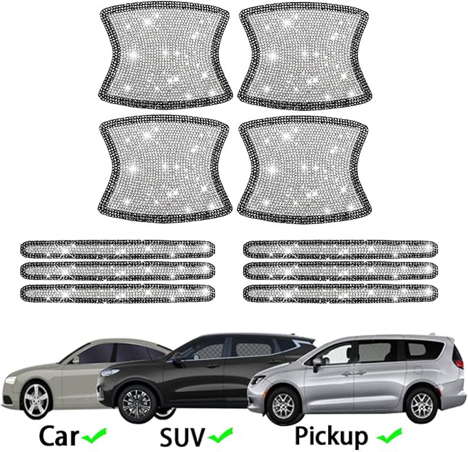 BetterJonny 10PCS Crystal Car Door Handle Scratches Protector, Rhinestone Car Door Handle Stickers Bling Car Door Handle Scratch Protector Stickers for Women and Girls Car Stickers (Black White)