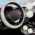 Rainbow Tie Dye Steering Wheel Cover for Women Men with 2 Pcs Car Coasters, Universal 14.5-15 Inch Rainbow Steering Wheel Covers Non-Slip Car Accessories for Girls