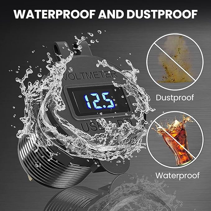 12V USB Car Socket, 3-Port Marine Aluminum USB Quick Charge Waterproof Cigarette Round USB C 12V Outlet for Car Golf Cart Boat Marine Bus Truck RV Marine Motorcycle etc(2QC+1PD(1Pack))