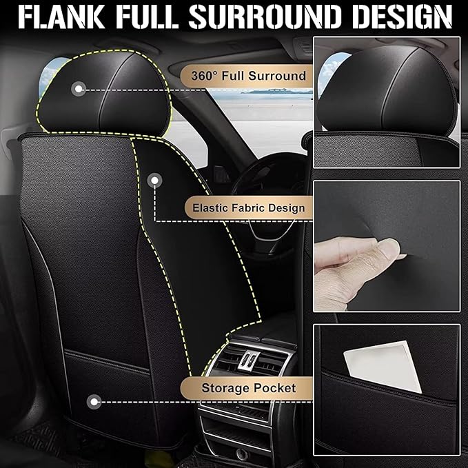 TTX LIGHTING Car Seat Covers Fit for Dodge Dart 2013-2016 Seat Covers Full Set 5 Seats Waterproof Faux Leather Car Seat Cushion Protector Compatible Airbag(Black)