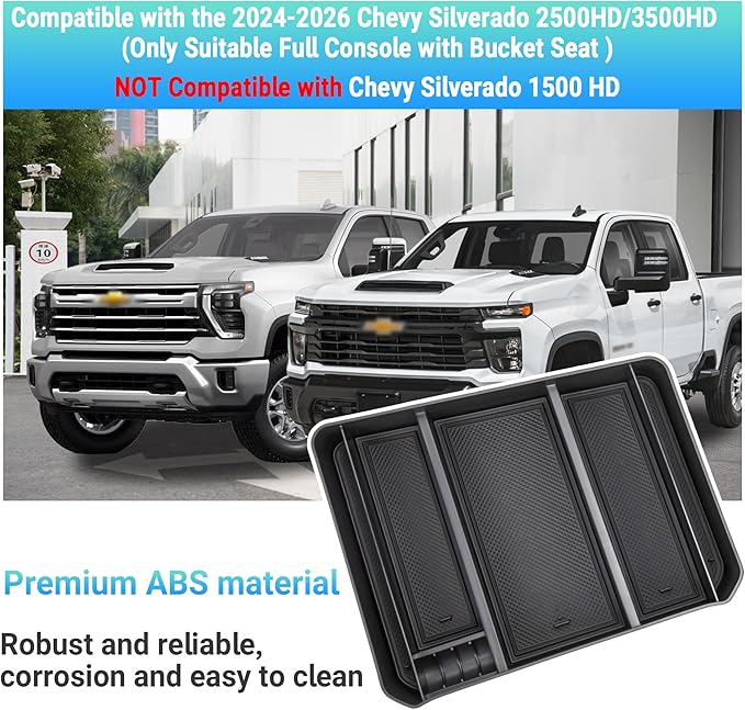Sinminou Center Console Organizer Compatible with 2024-2026 Chevy Silverado 2500 HD/3500HD Interior Accessories, Armrest Storage Box with Coin Slot(Only Fit Full Console with Bucket Seat)