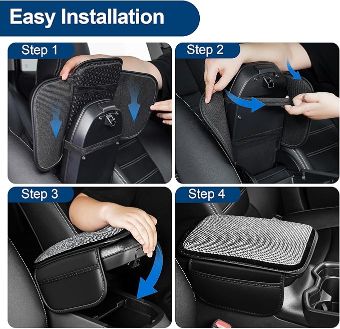 Center Console Cover Fit for VW/Volkswagen Taos Premium Leather Car Armrest Cover with 2 Storage BagsStorage Box Waterproof Car Arm Rest Covers(Black)