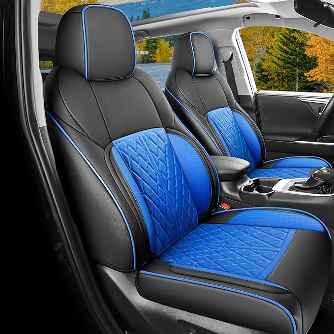 DuDuWang Seat Covers Custom Fit for 2024 2025 2026 Tacoma Pickup Truck Seat Cover Protector Cushion with Faux Leather Waterproof (BlackBlue, Full Set)