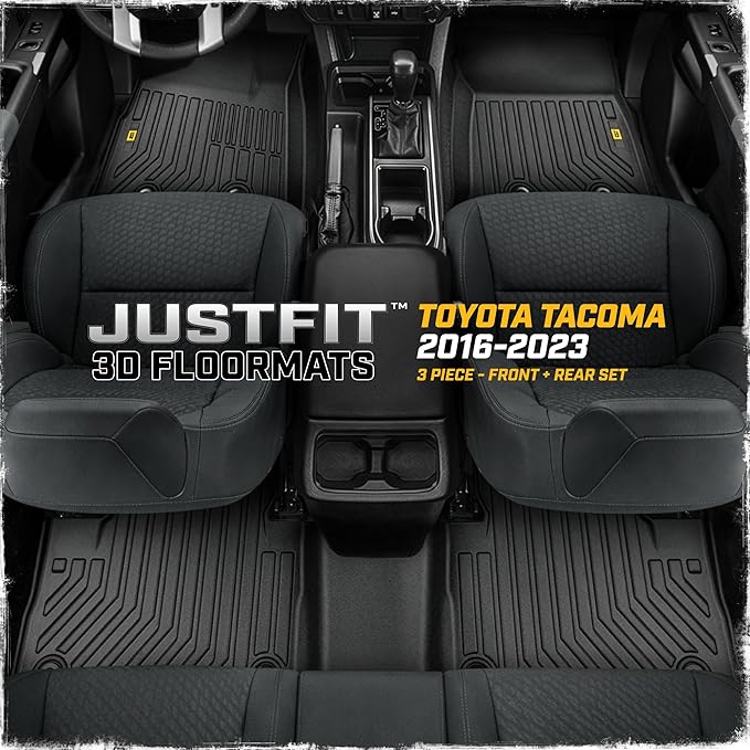 CAT® JustFit™ 3D All Weather Floor Mats for Toyota Tacoma 2016-2023, Custom Fit Heavy Duty Rubber Car Mats Full Set for Double Cab and Automatic Only, Tacoma SR/SR5/TRD/Limited/Trail Accessories
