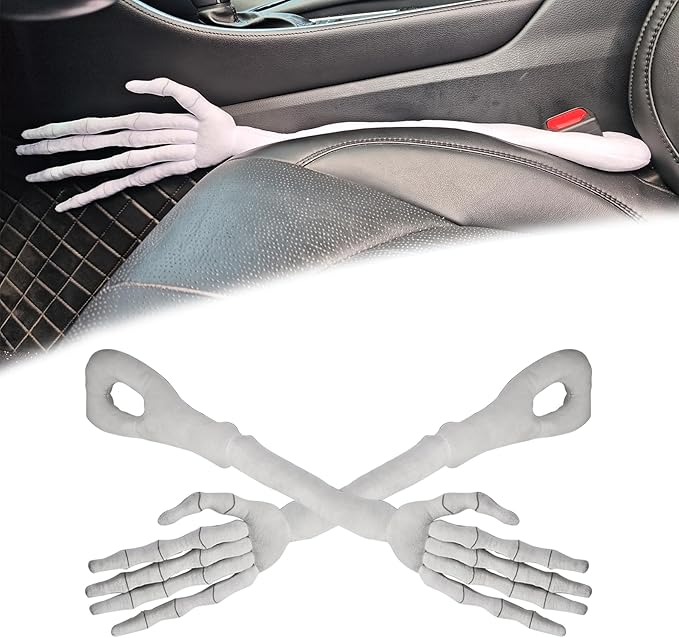 Oulores No Drop Seat Guard 2PCS Halloween Skull Arm Car Seat Gap Filler Car Seat Side Gap Filler Between Car Seat Catcher for All Cars (White)