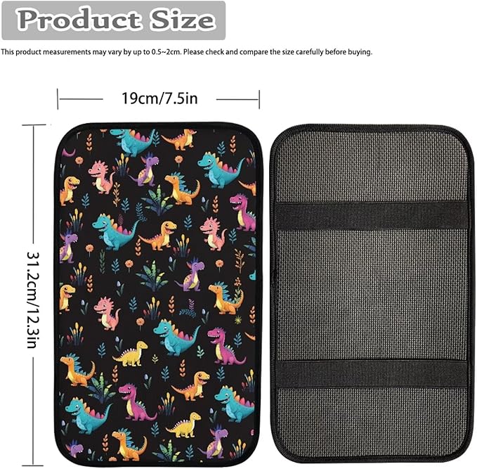 Mintutlipy Cute Dinosaur Print Car Center Console Cover Universal Fit Wear Proof Automotive Armrest Protector Easy to Install Smooth Fabric