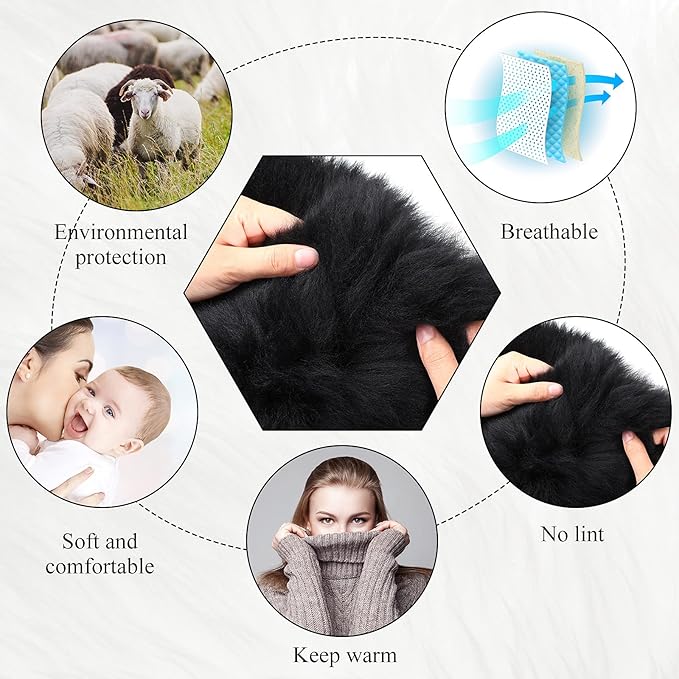 Frienda Furry Armrest Cover Auto Center Console Cover Car Soft Console Pad, Real Sheepskin Wool Soft Fluffy Auto Center Armrest Pad for Most Car Decoration Protector(Black)