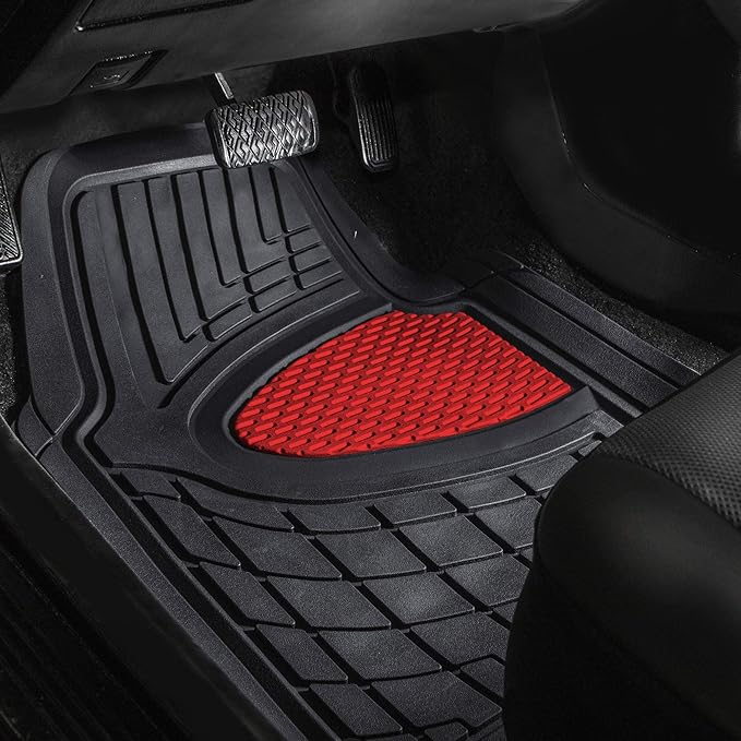 FH Group Car Floor Mats - Heavy-Duty Rubber Floor Mats for Cars, Universal Fit Full Set, Trimmable Automotive Floor Mats, Climaproof Floor Mats for Most Sedan, SUV, Truck Floor Mats Red