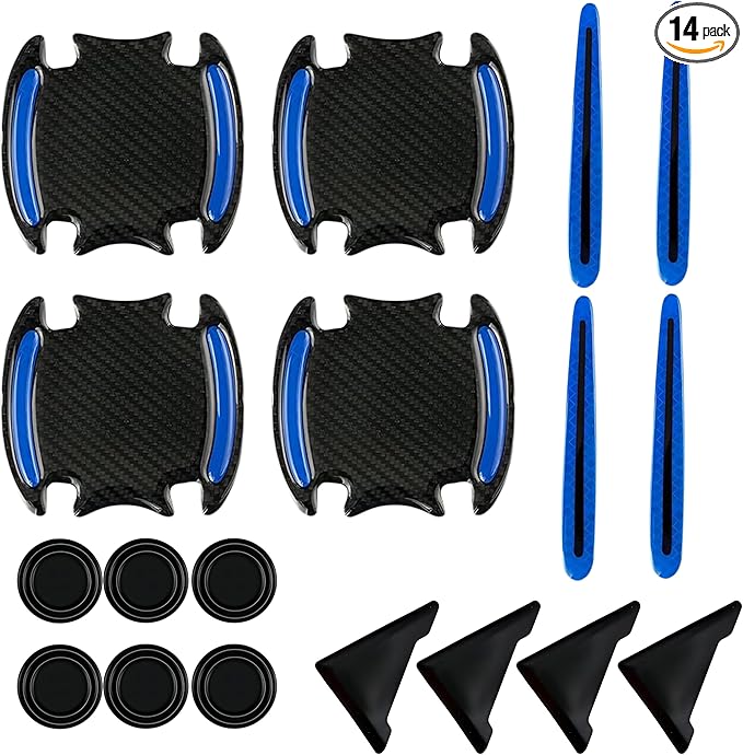 Car Door Protector-Door Handle Shielding Film, Door Dampening Pads, and Door Corner Guards for All Car Models - Noise Reduction & Anti-Scratch Solution (Blue)
