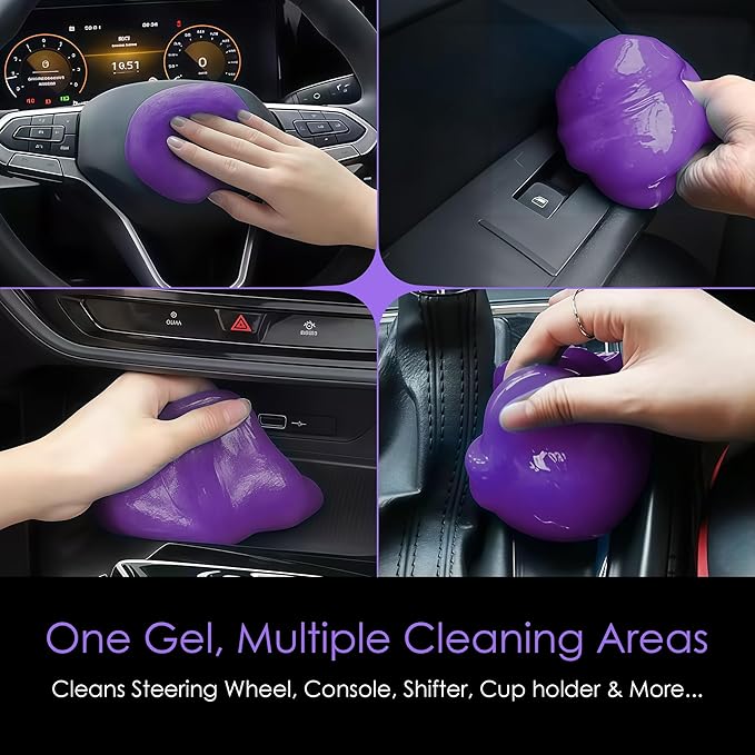 Car Cleaning Gel Detailing Putty | Car Interior Cleaner Slime for Air Vents, Dashboard & Keyboard | Auto Detailing Tool | Drawers, Window Tracks, Calculator & Tight Spaces - Purple