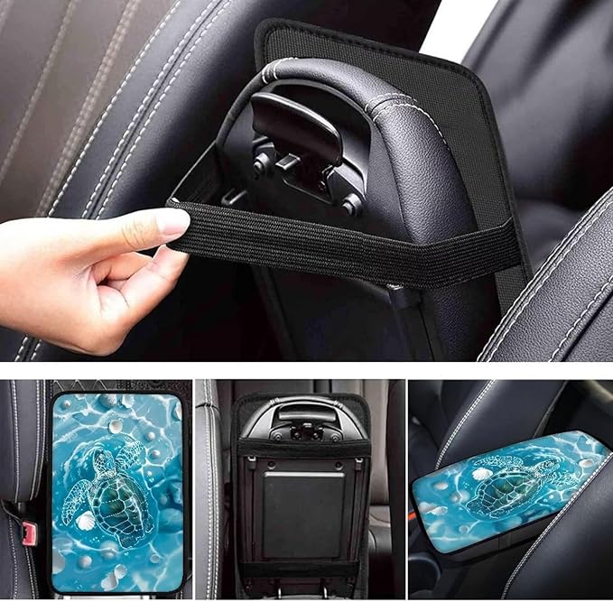 Dreaweet Sea Turtle Center Console Cover Pad Soft Scratch-Poof Middle Console Covers for SUV Truck Comfort Non Slip Arm Rest for Car Armrest Storage Box Mat