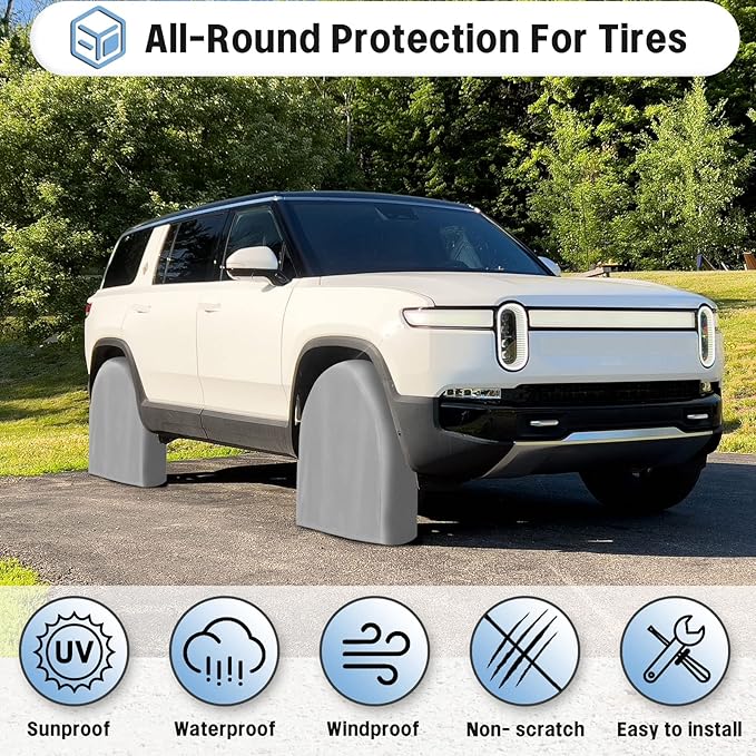 OutdoorLines Outdoor Waterproof Tire Covers Set of 4 - UV-Proof Trailer Wheel Cover Windproof Tire Protector for RV Jeep Trailers Camper Van Truck, Universal Tire Covering Fits Diameters 24"-26", Gray
