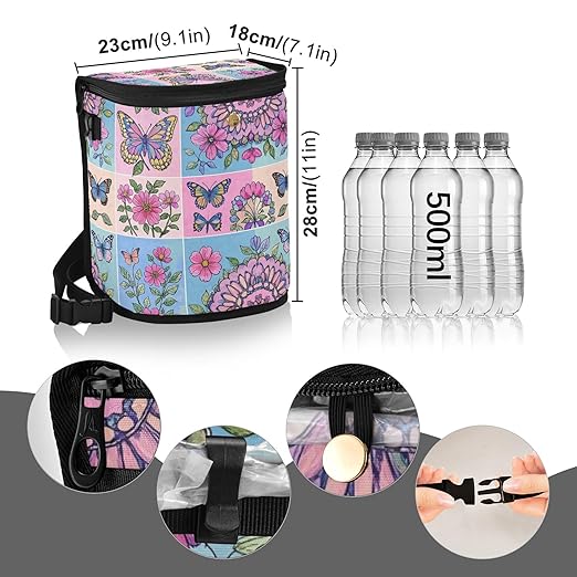 MNSRUU Car Trash Can with Lid, Flowers Butterflies Spring Car Trash Bag Hanging Organizers and Storage for Front Back Seat, Leak-Proof Trash Bin