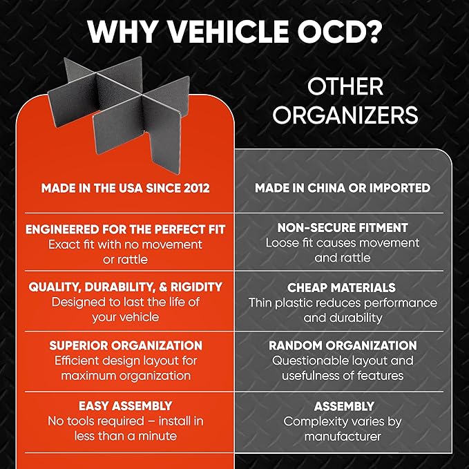 Vehicle OCD - Center Console Organizer for Toyota Tundra (2022-2026) / Toyota Sequoia (2023-2026) – Made in USA - NOT Compatible with Center Console Safe - SLX178