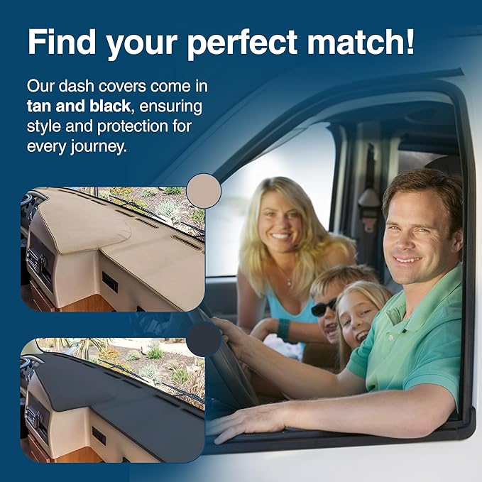 ShadePro ShurGrip Premium Dash Cover for RV & Motorhome | Non-Slip, Luxurious Dashboard Velour Fabric |Reduce Windshield Glare| Pet-Proof & Custom-Fit | Black & Tan Options