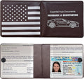 Ziciner Car Registration Insurance Holder, 2Pack Essential Auto Card Document Glove Box Organizer with Touch Fastener, Vehicle Interior Accessories Perfect for Most Car, Truck, SUV (Brown/Back Flag)