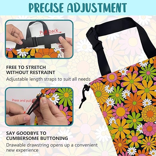 KXWQTRDD Car Garbage Bag Colorful Vintage Groovy Flowers Drawstring Car Trash Bag Hanging for Back Seat with Adjustable Buckle Canvas Vehicle Trash Can Easy-to-Install