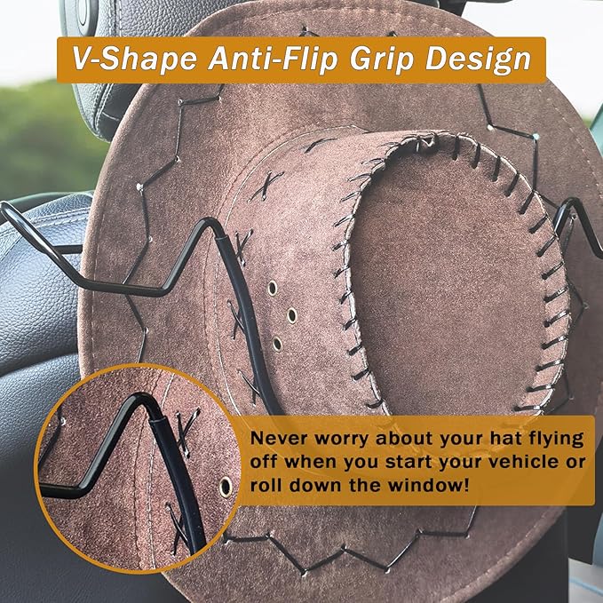 Cowboy Hat Holder Rack for Truck Car SUV Hard Hats Stand Western Accessories for Men Women Travel Automotive Seat Back Storage Organizer Hardhat Hanger with Hooks Gifts for Most Hats