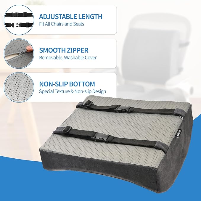 Zickskt Lumbar Support Pillow for Office Chair - Memory Foam Back Cushion for Chair, Car, Couch - Lumbar Pillow Promotes Better Posture, Back Pain Relief with Adjustable Strap & Non-Slip