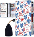SOTWONSO Car Registration Holder, PU Leather Vehicle Card Document Glove Box Organizer, Women Interior Auto Accessories Case for Cards, Driver License Car Insurance Holder, Patriotic Americana Hearts