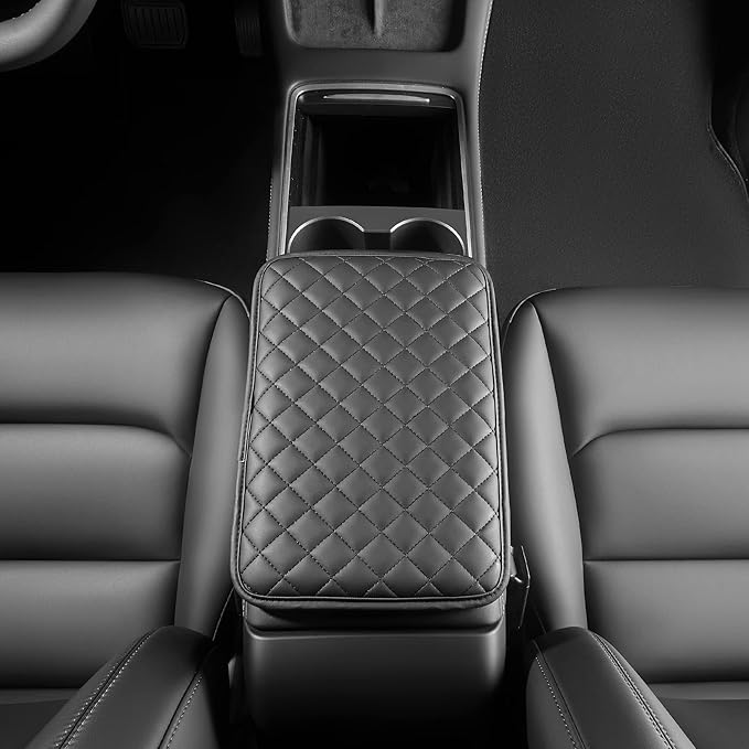 HighnessHwoo Car Armrest Covers, Vehicle Center Console Cover, Middle Storage Organizer Pad, Dog & Cat Paws Protetor, Nappa Leather, Waterproof, Anti-slip, Auto Interior Accessories, Black, Large Size