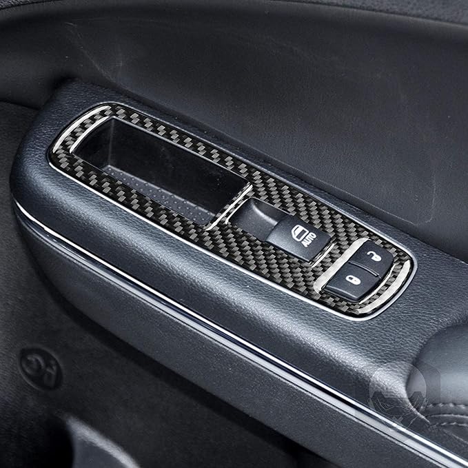 NVCNX Real Premium Carbon Fiber for Chrysler 300 Accessories 2015-2023 2016 2017 2018 2019 2020 2021 2022 S/C/Limited/Touring Door Sides Window Lift Switch Frame Cover Interior Trim Sticker Decal 5PCs